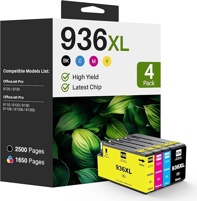 936XL 936e Ink Cartridges Combo Pack: Replacement for HP 936XL 936 Combo Pack for HP OfficeJet Pro 9120e Series 9125e 9122e 9128e 9120b 9130b 9130e 9135e 9730e Printer（4 Pack）