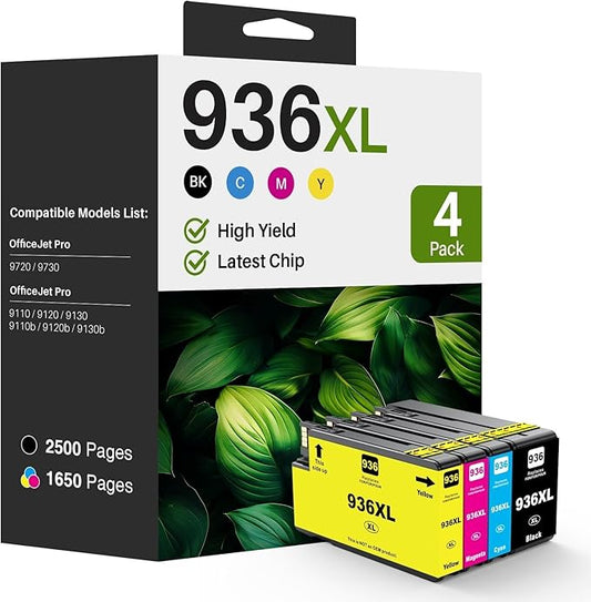 936XL 936e Ink Cartridges Combo Pack: Replacement for HP 936XL 936 Combo Pack for HP OfficeJet Pro 9120e Series 9125e 9122e 9128e 9120b 9130b 9130e 9135e 9730e Printer（4 Pack）