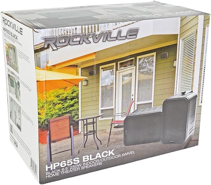 Rockville HP65S Black 6.5" 500W Indoor/Outdoor Speakers, Swivel Bracket, Waterproof, Rustproof Grill, for Home Theater and Patio
