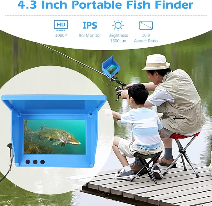 Underwater Fishing Camera, Fishing Camera with Infrared Night Vision Light and Upgraded HD Lens,Portable Fish Finder with 98ft Cable for Ice Lake Boat Kayak Fishing, Waterproof