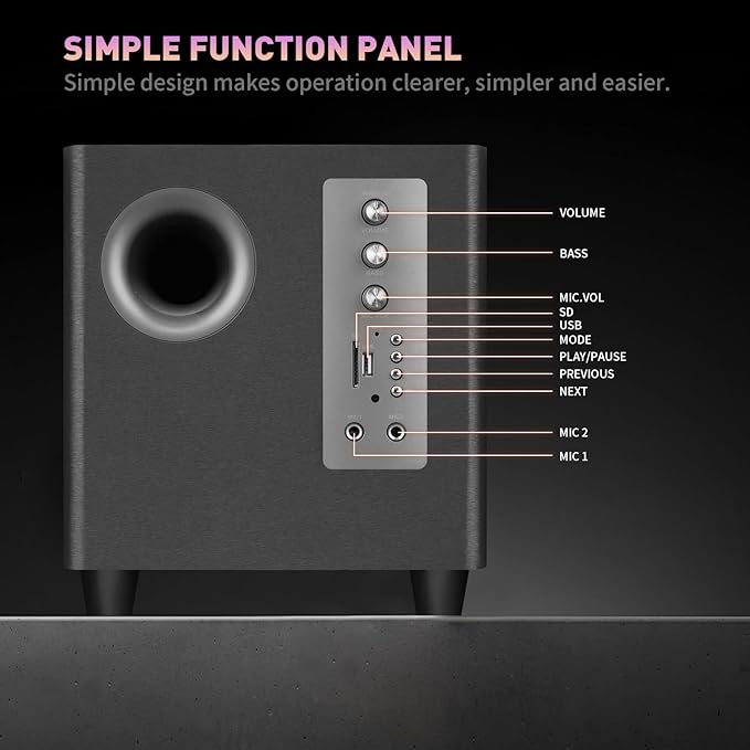 Desktop Computer Speakers with 5.5'' Subwoofer, 2.1 Multimedia Speaker System for Playing Movies, Games, and Music, RCA/BT/Optical Audio Inputs Support Connection to TV and PC