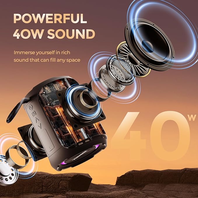 Portable Bluetooth Speaker with Stereo, IPX7 Waterproof, Bluetooth 5.3 with 4-in 1 BT/Aux/TF-Card/U Disk Input, 40W Wireless Speaker for Outdoor/Home/Party/Electronic Gadgets