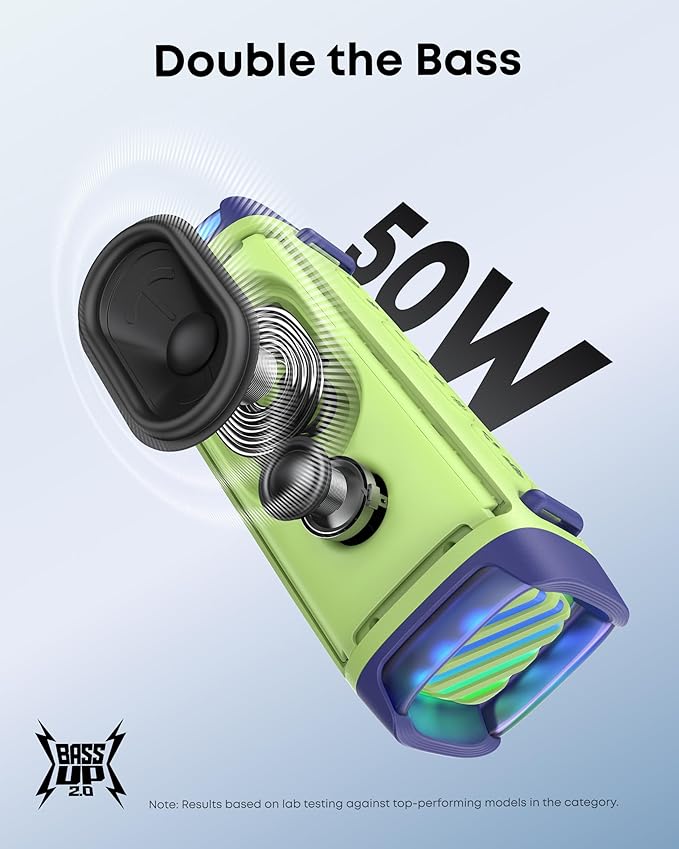 Soundcore Boom 3i by Anker, Rugged Outdoor Speakers, IP68 Waterproof, Floating Playback, Saltwater-Resistant, BassUp 2.0, 50W Portable Speaker, Bluetooth 5.3, 16H, TWS, Kayak/Fishing/Camping-Green