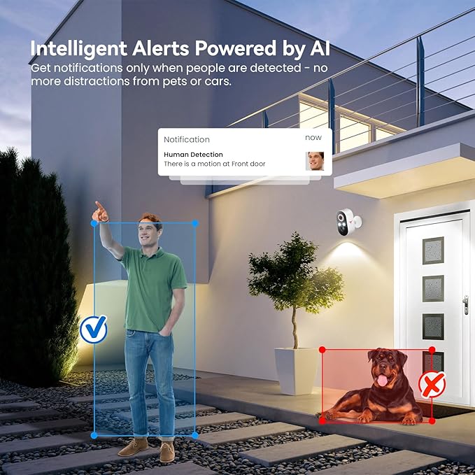1080p Wireless Security Camera, 2.4GHz Wi-Fi, Color Night Vision, AI Human Detection, PIR Motion Detection, 2-Way Talk, Outdoor Surveillance Bullet Cam (1 Pack)