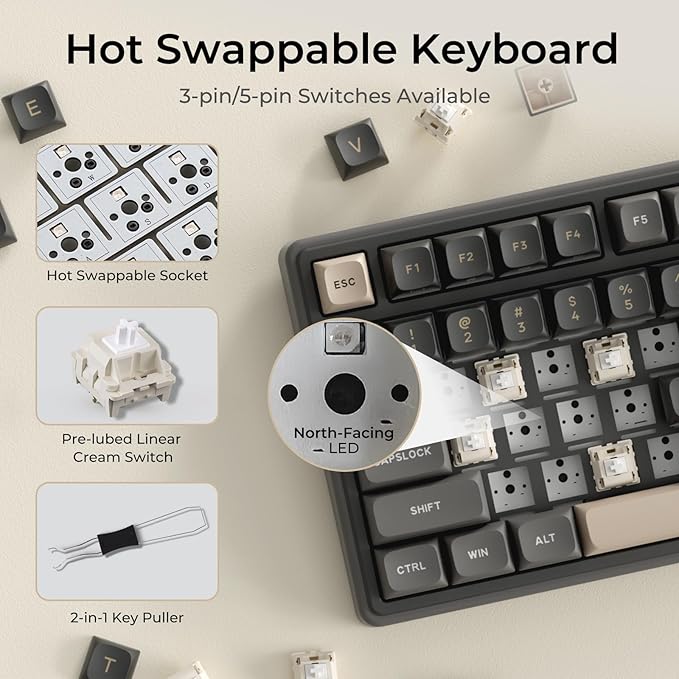 RK ROYAL KLUDGE R98 Pro Wired Mechanical Keyboard, 96% Creamy Gaming Keyboard RGB Backlit with Number Pad and Volume Knob, Gasket Mount, MDA Profile PBT Keycaps, Hot Swappable Pre-lubed Linear Switch