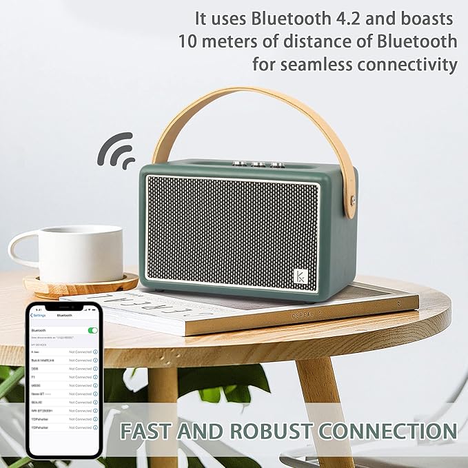 Vintage Bluetooth Speaker, KONEX 40W Leather Portable Wireless Speaker, Bluetooth 4.2 Heavy Bass Music Player, 20H Long Playtime, Outdoor Speaker for Home, Office, Party, Gift for Friend