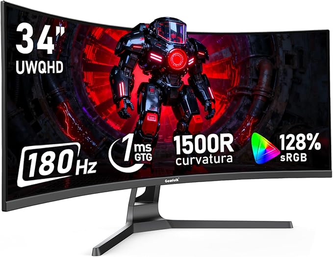 34 Inch Ultrawide Curved 180Hz Gaming Computer Monitor,1500R PC Screen 21:9 UWQHD (3440x1440),128% sRGB,Adaptive Sync,178° Viewing Angle,Display Port、HDMI,Compatible with Wall mounting -Black