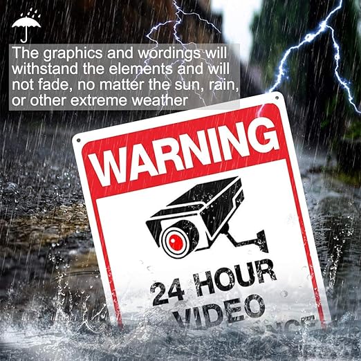 Warning Security Cameras In Use 24 Hour Video Surveillance Sign 10x14 Aluminum UV Ink Printed,Durable/Weatherproof Up to 7 Years Outdoor for House and Business (4-Pack)