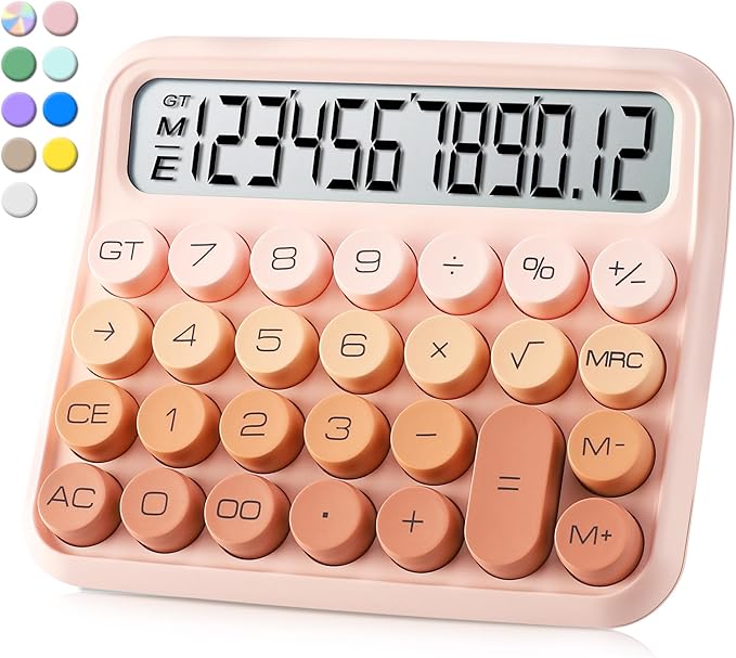 VEWINGL Mechanical Switch Calculator, 12 Digit Large LCD Display and Buttons, Great for Everyday Life and Basic Office Work, with Battery
