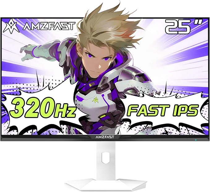 Amzfast 25 inch 320Hz/300Hz/240Hz White Gaming Monitor, FHD 1080P 0.5ms Fast IPS, TÜV Rheinland Eye Care| AI Crosshair, Adaptive Sync,Night Vision Function,Two Year Warranty Exchange(HDMI & DP Cable)
