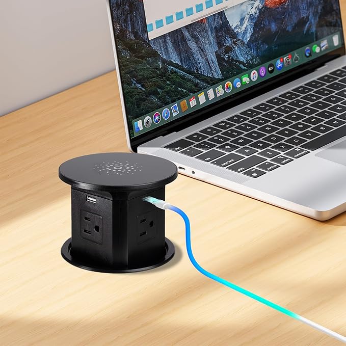 65W Pop up Outlet for countertop 4.4in 4 Outlets 10W Wireless Charger Receptacle Charging Statio Fast Charging 2 USB A 2 USB C for Kitchen Office,6ft Cord(No Retaining Ring) (Black)