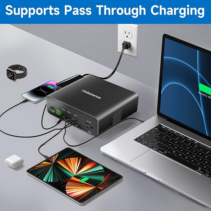 40000mah Laptop Power Bank | AC/USB-C/USB-A Battery Backup for Laptops: MacBook Pro/iPad Pro/Dell/HP/Surface | Cameras: Canon/Nikon/DSLR/DJI Drones | Smart Devices: iPhone/Samsung