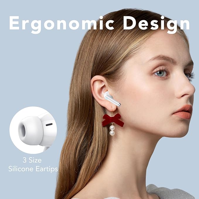 Wireless Earbuds, 2025 New Bluetooth 5.4 Headphones HiFi Stereo with 4 ENC Mic, 40H Mini Ear Buds In-Ear Noise Cancelling Earbuds with LED Screen, Ultra Light Bluetooth Earphones White for Android iOS