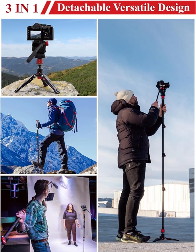 IFOOTAGE 71" Carbon Fiber Monopod Cobra 3 C180F, Camera Monopod Lightweight for Travel, Professional Video Monopod with Tripod Base, Max Load 10KG