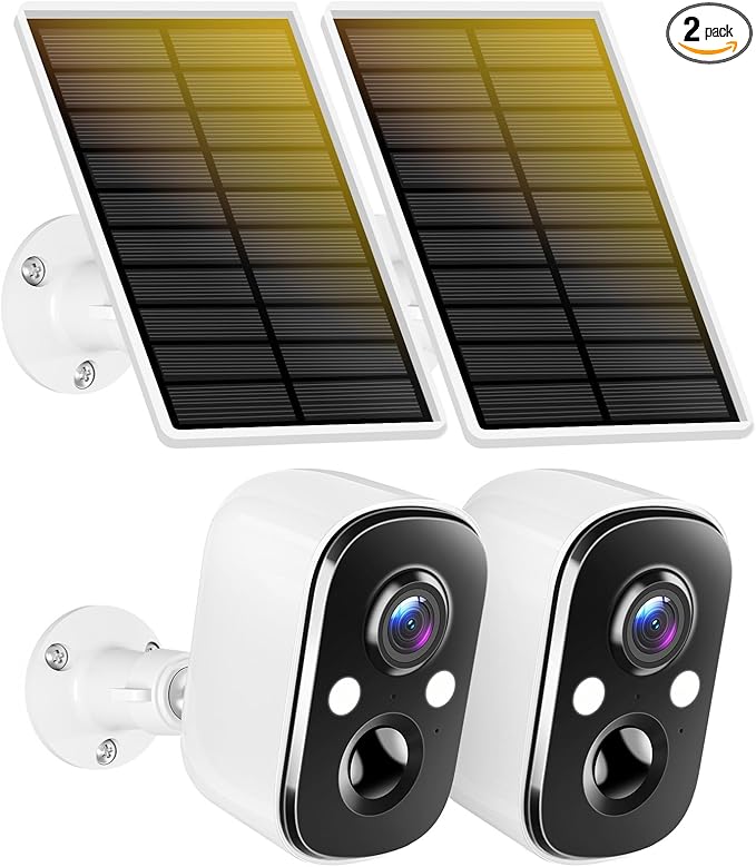 Techage Security Cameras Wireless Outdoor, 2K Solar Powered WiFi Cameras for Home Security with AI Motion Detection, Color Night Vision, 2-Way Talk, IP66 Waterproof, Cloud/SD Storage 2 Pack