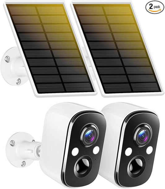 Techage Security Cameras Wireless Outdoor, 2K Solar Powered WiFi Cameras for Home Security with AI Motion Detection, Color Night Vision, 2-Way Talk, IP66 Waterproof, Cloud/SD Storage 2 Pack