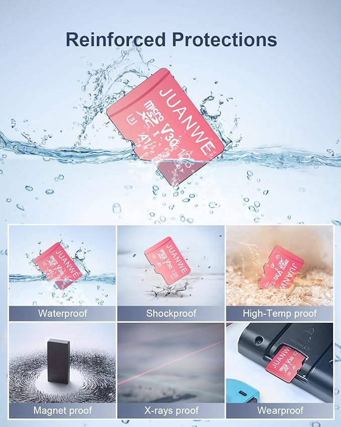 JUANWE 128GB Micro SD Card 2 Pack 128GB TF Card with Adapter, microSDXC Memory Card for Camera, Drone, U3, A1, V30, 4K UHD, UHS-I, SD Card