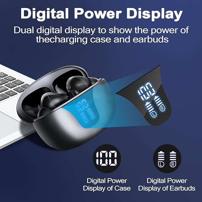 Wireless Earbuds with Screen, Bluetooth 5.4 Head Phones, 48H Playtime, Touch Control HiFi Stereo True Earphones in Ear,Ear Buds Headphone for iPhone,andriod and Phone,Ear Buds for Sports/Workout