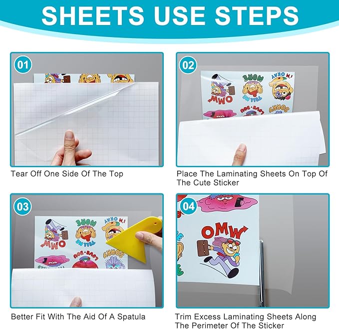 T&W SAME FILM 30 Pack Self Adhesive Laminating Sheets, 4mil, 8 x 11 Inch Laminator Sheets, Self Sealing Laminating Sheets for Laminator, Round Corner, No Heat, No Machine Needed