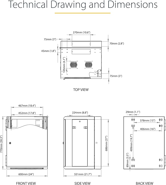 StarTech.com 4-Post 15U Wall Mount Network Cabinet w/ 1U Shelf, 19" Wall-Mounted Server Rack Kit for IT / Data Computer Equipment, Ships Fully Assembled