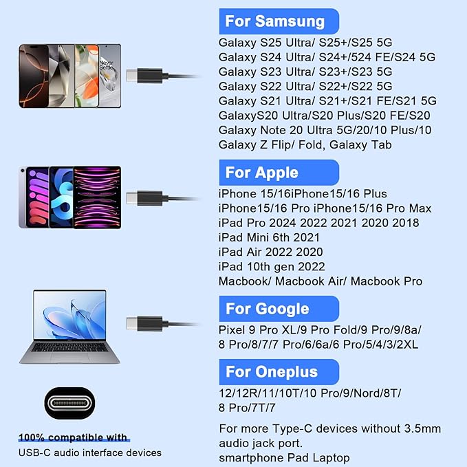 USB C Headphones for iPhone Air 17 16 15 Pro Max Plus 16e iPad Pro, 2Pack Type C Earphones Wired Earbuds with Mic & Volume Control Noise Canceling for Samsung Galaxy S25 S24 S23 Ultra A16,Pixel 10 Pro