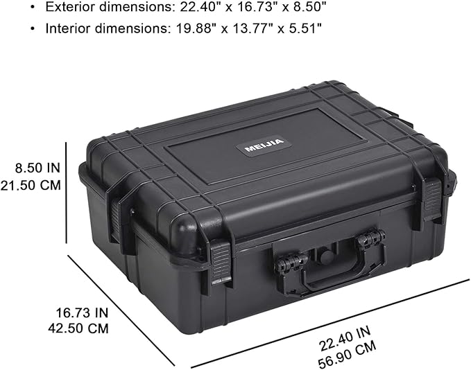 MEIJIA Portable Waterproof Protective Hard Case, Camera Case with Customizable Fit Foam Inserted,Fit Use of Drones,Camera,Equipments, Elegant Black (22.4"X16.73"X8.46")