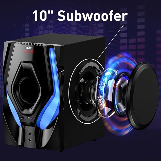 Bobtot Surround Sound Systems Home Theater System - 1200 Watts Peak Power 10" Subwoofer 5.1/2.1 Wired Audio Stereo Speakers Strong Bass with HDMI ARC Optical AUX Bluetooth Input