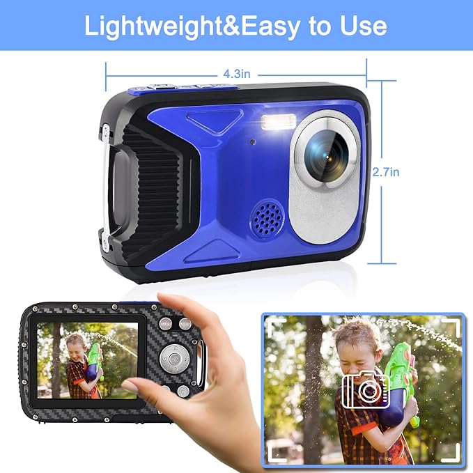 16FT Underwater Camera 30MP Waterproof Digital Camera with 32G Card and Rechargeable Battery, 18X Point and Shoot Camera for Boys Girls Children Teens Snorkeling Swimming Vacation(Blue)