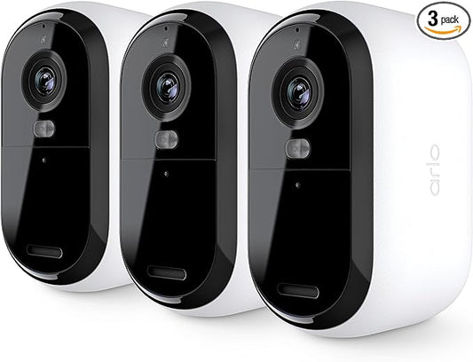 Arlo Essential Security Camera 2K | Outdoor - Indoor | 2nd Gen | Wireless with Spotlight, 2-Way Audio, Color Night Vision, Live Stream, Motion Activation, Real Time Notifications - White, 3 Cameras