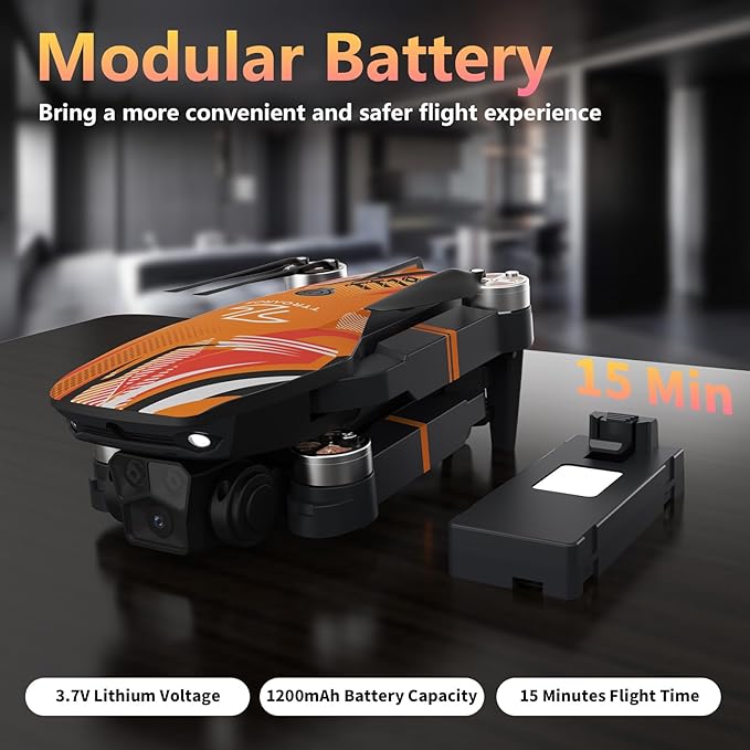 TT19 Drone with Camera 1080P for Adults, Drones with 270° Obstacle Avoidance Function, Brushless Motor, Level 3 Wind Resistance, Foldable Quadcopter Mini Drone for Beginners, Orange