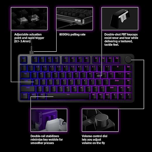Sony INZONE KBD-H75 75% Wired Aluminum Chassis Gaming Keyboard, Hall-Effect Switch, Rapid Trigger, Adjustable Actuation Point, 8000 Hz Polling Rate, RGB Lighting, Volume Dial
