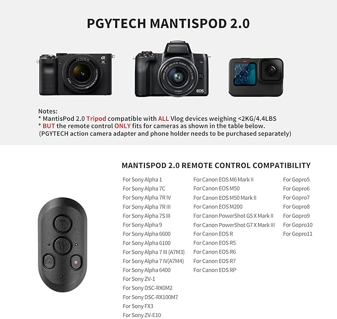 PGYTECH MANTISPOD 2.0 Bluetooth Mini Camera Vlogging Tripod Small Travel Flexible DSLR Pocket Stand Video Vlog Desktop Shooting Selfie Mount with Remote Control