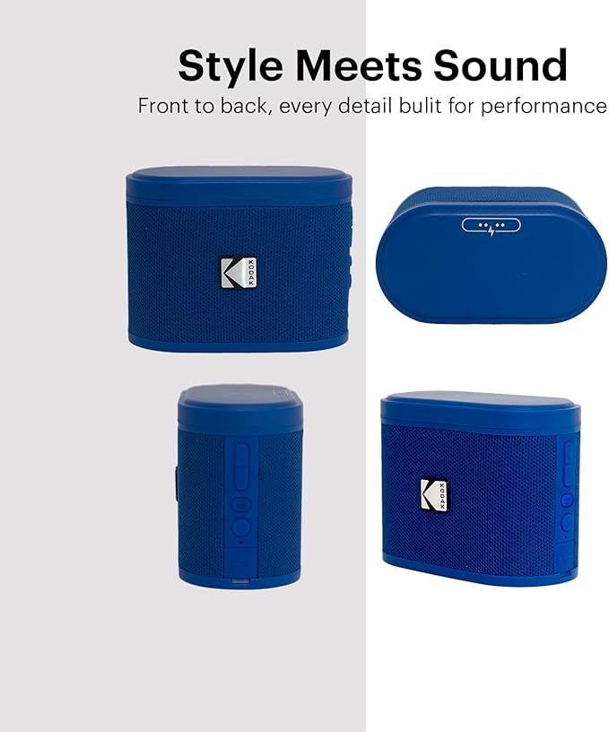 KODAK SOUNDBRIX™ Bluetooth Speaker with HD Sound Portable Wireless IPX4 Water Resistant Upto 5H Playtime V5.4 for Home Party Outdoor Beach Electronic Gadgets Birthday Gift Blue Stackable Speakers