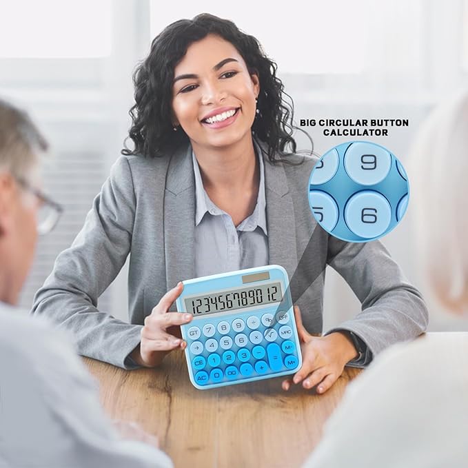 Gradient Blue Calculator, UPIHO Standard Calculator 12 Digit with Large LCD Display and Big Buttons,Blue Office Accessories for Women Desk, for Office,School, Home,Business