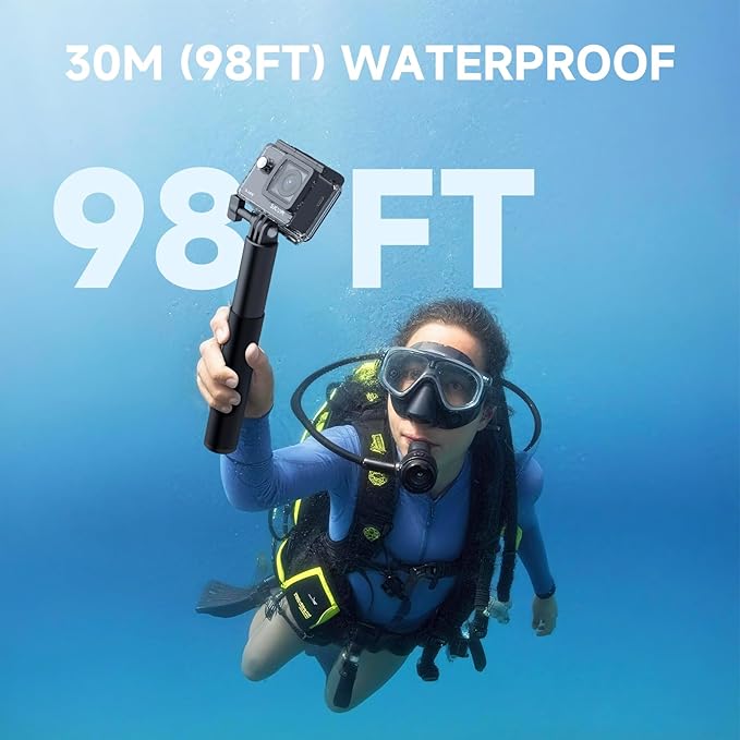 SJCAM SJ4000 Pro-Grade 4K Action Camera, 40MP 3-Axis EIS Stabilization Motorcycle Sport Camera, 170°FOV Waterproof Camera Underwater, 5X Zoom, Dual Batteries, 32G SD Card and Helmet Accessory Kit