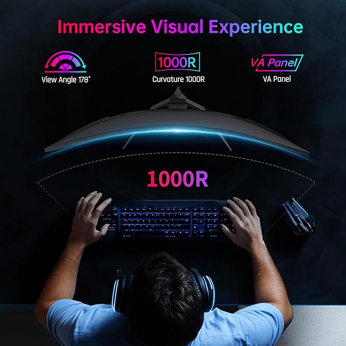 KTC 32 Inch 240Hz Curved Gaming Monitor, 2K 1440P Computer PC Monitor with 1000R 1ms Frameless, Adaptive Sync,122% sRGB, HDMI, DisplayPort, Tilt Adjustable, H32S25E
