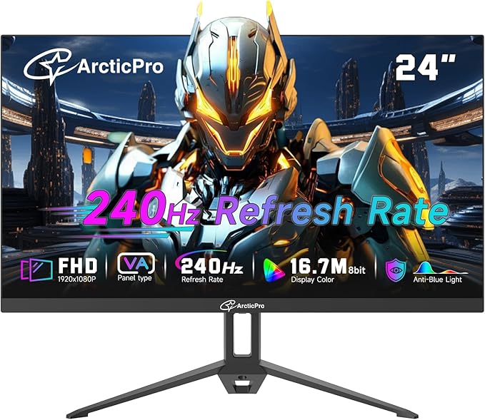 24 inch Gaming Monitor 240Hz, FHD 1080p, VA Panel, 2ms Response Time, Adaptive sync, PC Computer Monitor, 3-Sided Frameless, Ultra Slim, 99% sRGB, Bluelight Filter, HDMI & DP Ports,Black