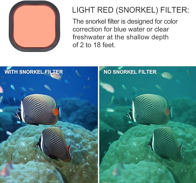 3 Pack Dive Filters for GoPro Hero 8 9 10 11 12 13 Official Waterproof Housing Case (Red, Light Red, Magenta Filters) - Color Correction in Deep Diving/Scuba Snorkeling/Underwater Photography