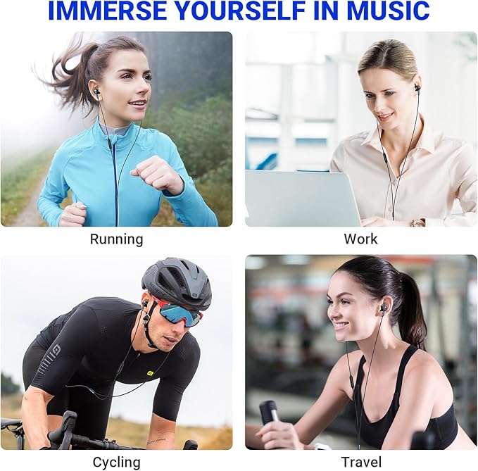 3.5mm Wired Headphones with Mic, School Supplies Wired Earbuds for Computer, Noise Isolating Ear Buds Wire with Stereo Case Magnet, Corded Plug in Earphone for Surface/HP/Acer Laptop Chromebook, Black