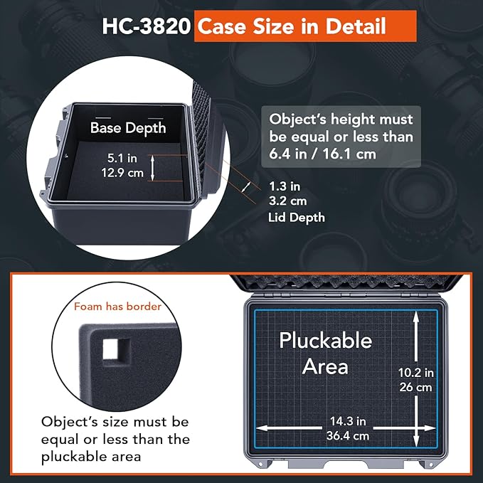 Lykus HC-3820 Waterproof Hard Case with Customizable Foam Insert, Interior Size 14.96x11.02x6.5 in, Suitable for camera, lens, drone, mic, flashlight, projector, electronics, tools, and more
