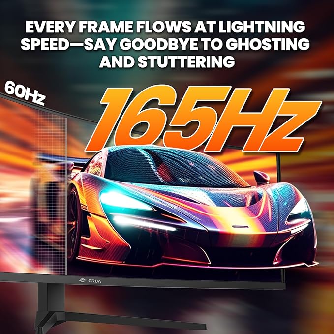 CRUA 49" Curved Gaming Monitor | DQHD(5120 * 1440), 144Hz/165Hz, 1500R, 32:9, AMD FreeSync, 120% sRGB, Height Adjustable Ultra-Wide Screen Monitors, HDMI 2.1 & DP 1.4, Wall Mount Install- Black
