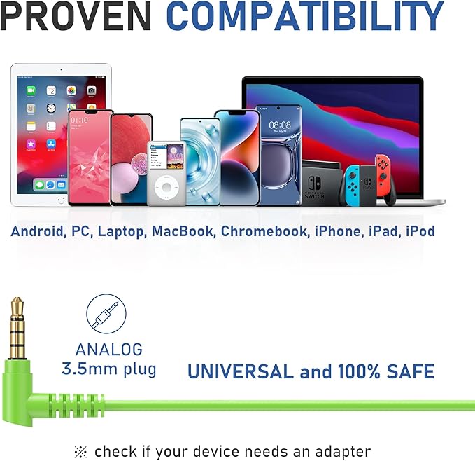 LUDOS FEROX Wired Earbuds in-Ear Headphones, 5 Years Warranty, Earphones with Microphone, Noise Isolation Corded for 3.5mm Jack Ear Buds for iPhone, Samsung, Laptop, Kids, School Students - Green