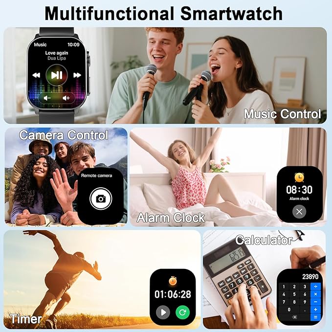 Smart Watches for Women Men, 2.01" AMOLED Curved Display Smart Watch with 100+ Workout Modes, Precision Motion Algorithm, Bluetooth Call & Text, Health, Fitness Tracker, Alexa Built-in IP68 Waterproof