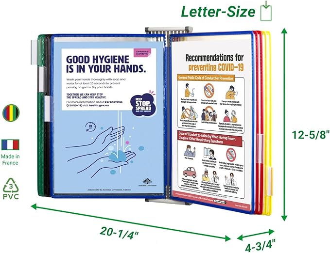 Tarifold DJOIS Wall Mount Reference System – 10 Double-Sided Display Pockets – Letter Size – Steel Wire Frame – Adjustable Tabs – Made in France - Assorted (W291)