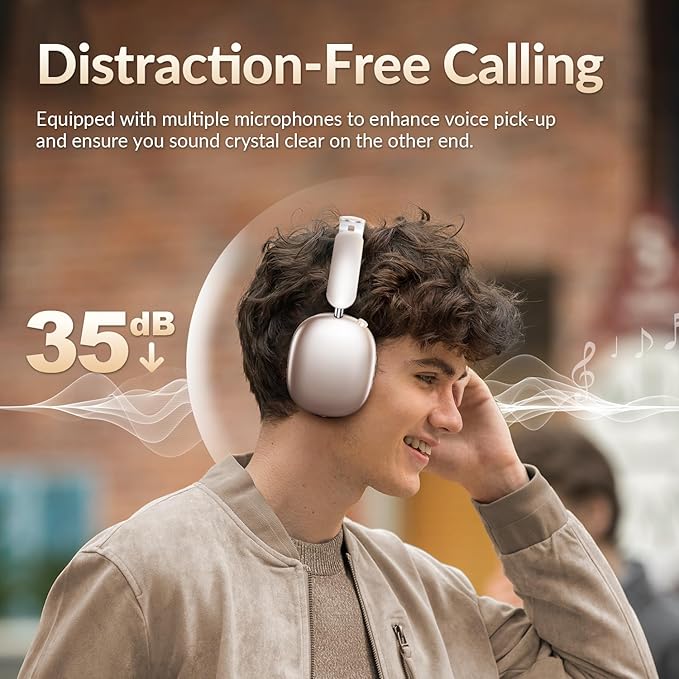 Y02 Active Noise Cancelling Headphones,60H Battery,5 EQ Music Modes,Hi-Res Audio,Deep Bass,Foldable Wireless Over Ear Bluetooth 5.4 Headset,Breathable Leather Earpads (Starlight)