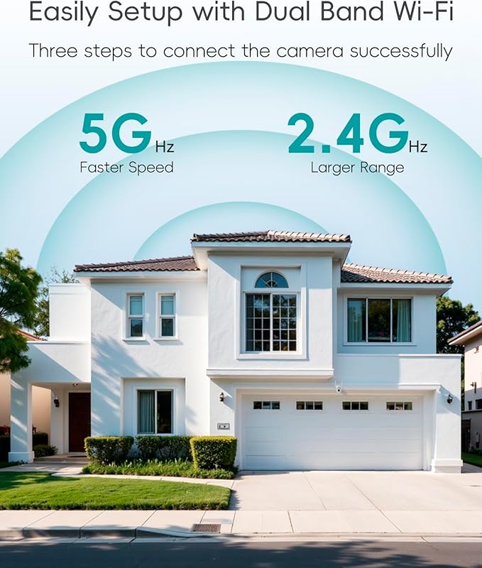 ZUMIMALL 3MP Security Camera Outdoor - 360° PTZ Auto Tracking | 24/7 Recording Wired Power, 2.4G/5G Wireless WiFi | Motion & Noise Detection, Color Night Vision, 2-Way Audio | Compatible with Alexa