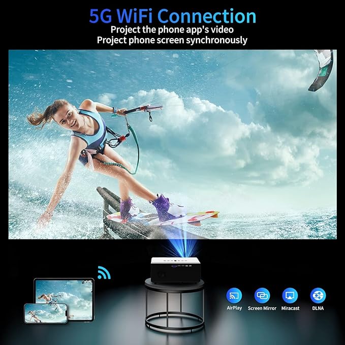 [ 2000 Ansi Auto Focus ] 4K Projector with Wifi and Bluetooth,Outdoor Movie Projector,500"Display,6D Keystone Correction,50% Zoom,PPT,Native 1080P Projector 4K Compatible w/ TV Stick,iOS,Android