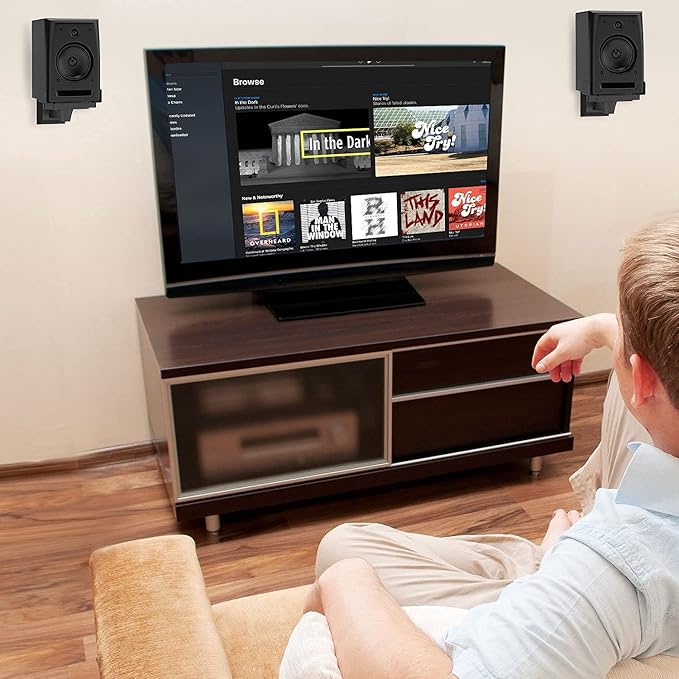 WALI Speaker Wall Mounts, Dual Side Clamping Bookshelf Mounting Bracket for Large Surrounding Sound Speakers, Hold up to 66 lbs. (SWM201XL), 1 Pair, Black