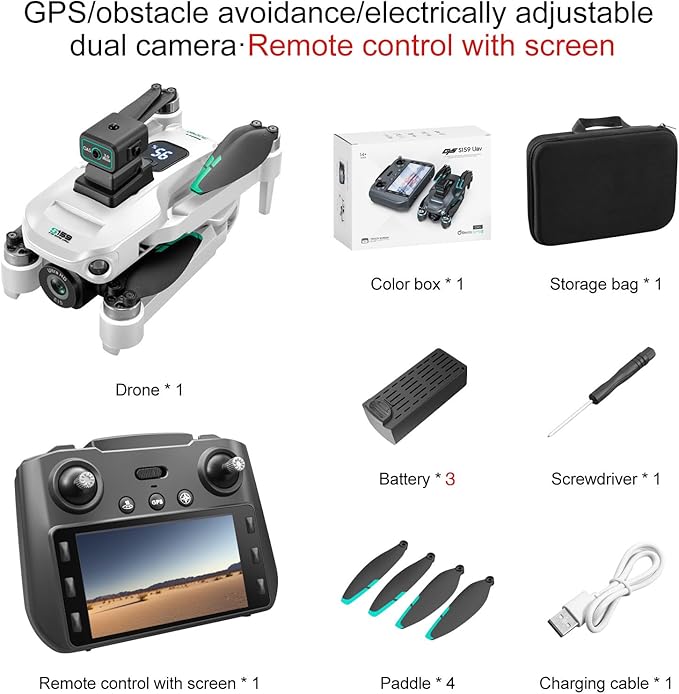 Drones with Camera for Adults 4K, GPS UHD Drone, 5G Remote Controller with Screen, One Key Return, Dual Camere, 3rd Gear Speed, Optical Flow Mode and Obstacle Avoidance, Drone for Beginners (White)