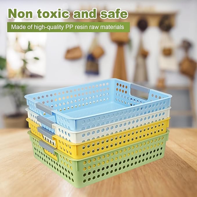 Turn in Trays Classroom, 4Pcs Paper Trays for Classroom, Book Baskets for Library, Drawers, Office, Home (4 Color B)